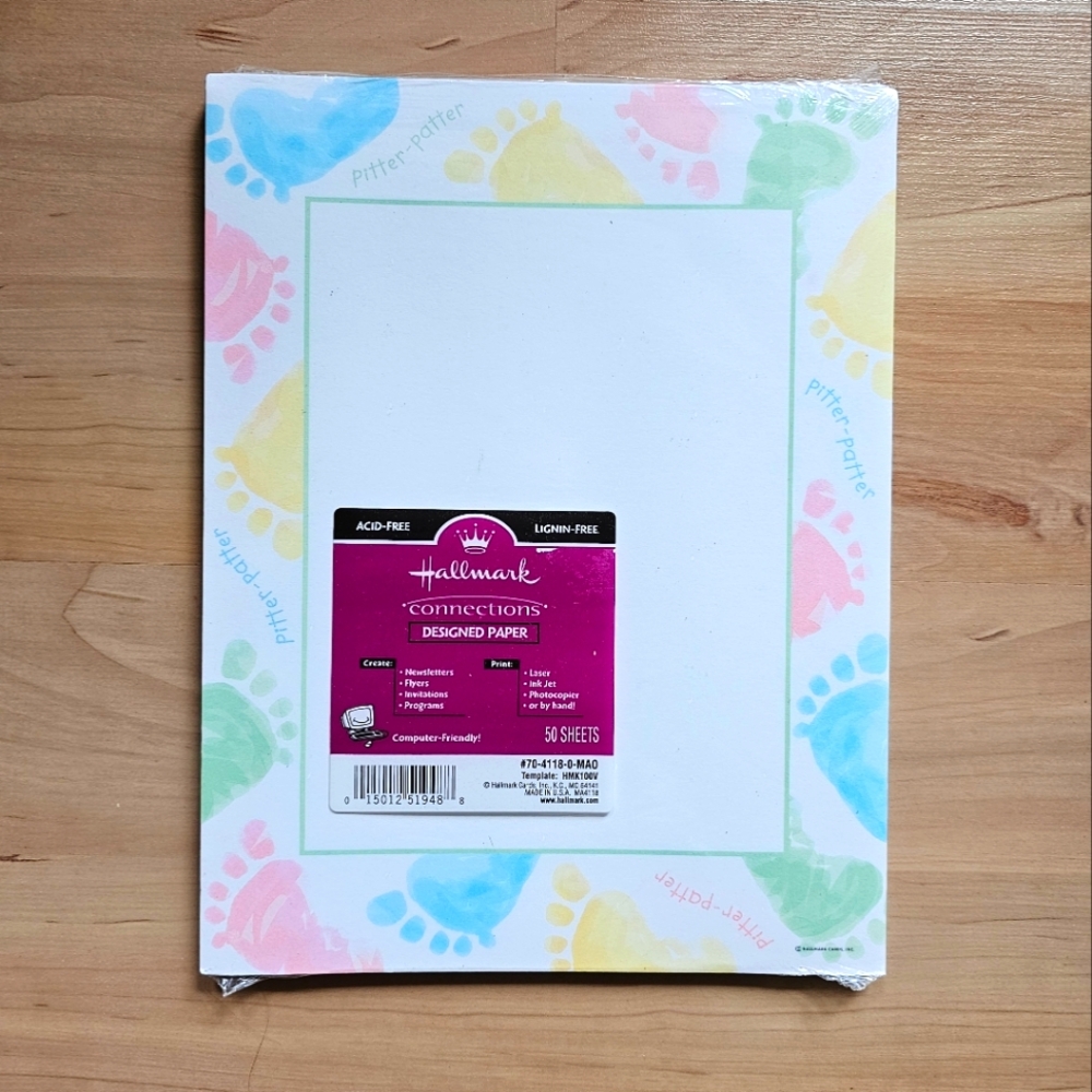 NWT Hallmark Stationery Paper Baby Feet Border